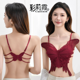 French Lace Butterfly with Chest Pads, Cross-Back Beautiful Lingerie Top