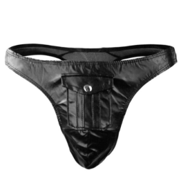 men's underwear imitation leather safety chain patent leather thong underwear