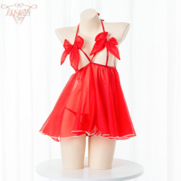 New Style Red Non-Take-off Tease Perspective Hollow Strap Sling Skirt nighty