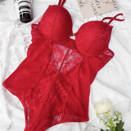 sexy temptation jumpsuit one-piece underwear push-up steel ring Paddad bra thong type jumpsuit