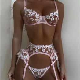 star embroidery sexy lingerie three-piece set (WITHOUT SOCKS)